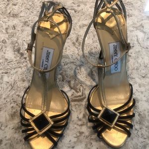 Jimmy Choo sz 36, mint condition, gold and black suede, 4 inch heel. Comfortable